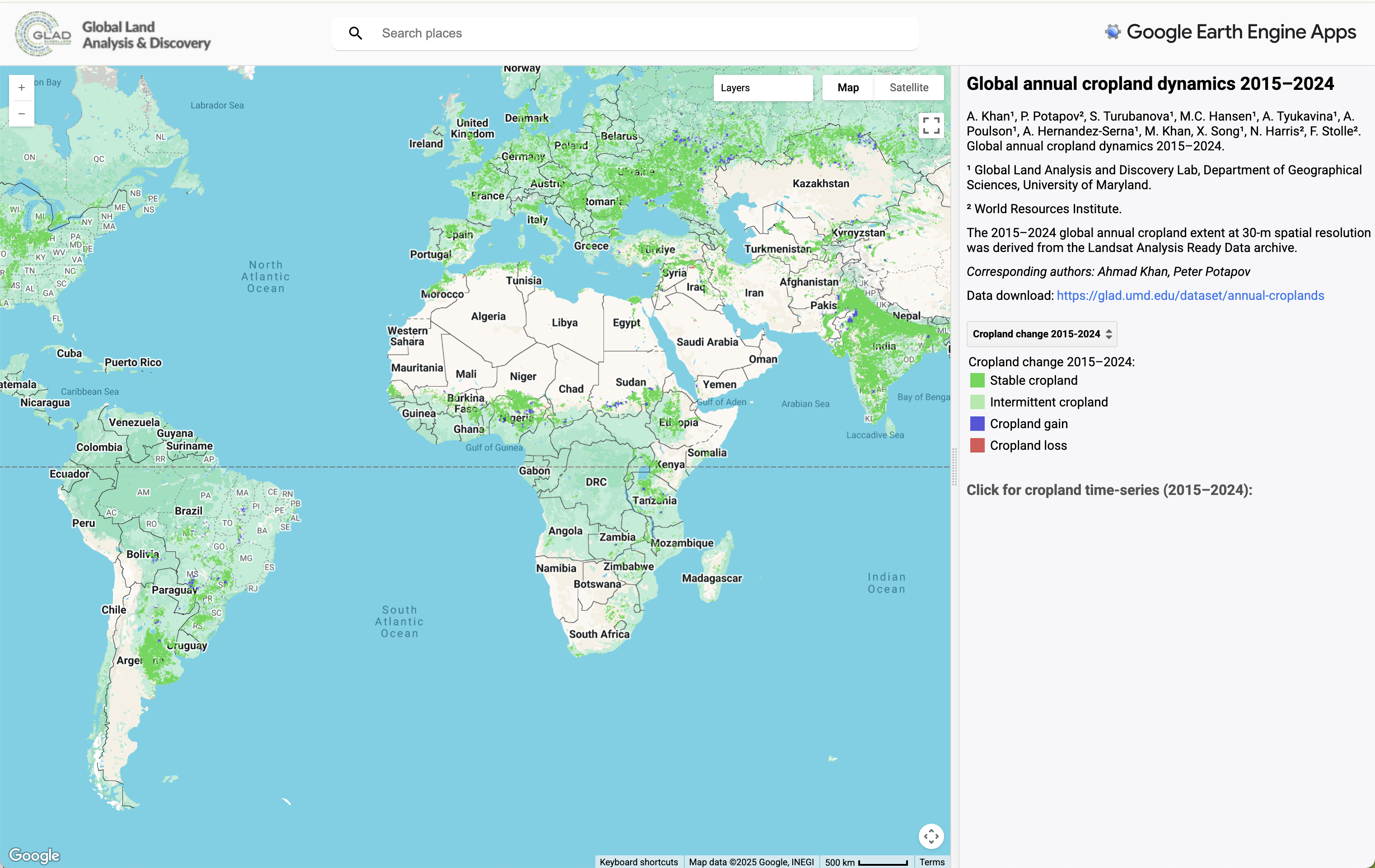 Annual Croplands GEE APP preview